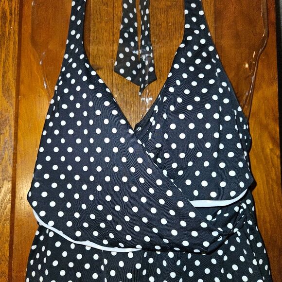 Lands’ End Black White Polka‑Dot Tankini Top Women’s Size 10 Shelf Bra Adj - Picture 5 of 5